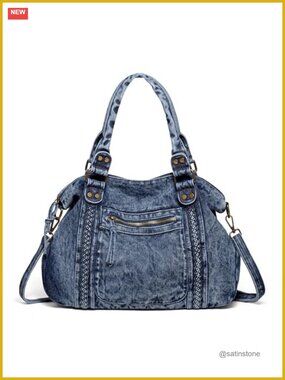 Washed Denim Hobo Shoulder Bag Crossbody Tote